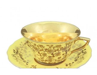 Кофейная пара низкая 100мл Leander Виндзор Золотые цветы жёлтая 13120424-L341