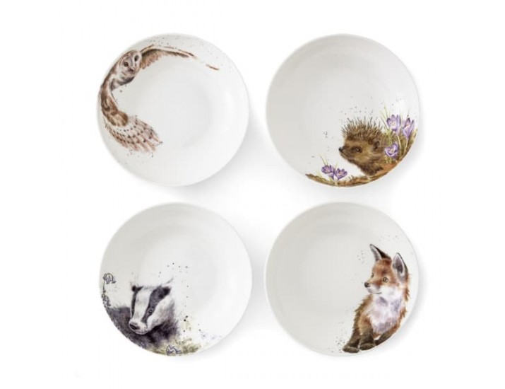  Набор тарелок для пасты 4шт 22см Royal Worcester Забавная фауна Барсук, еж, лиса, сова