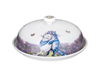 Блюдо круглое с крышкой 23см Lefard Синие коты Лаванда 104-726