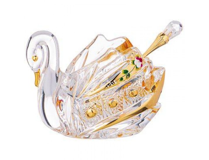 Икорница-лебедь с ложкой 11см Lefard Gold Glass 195-123