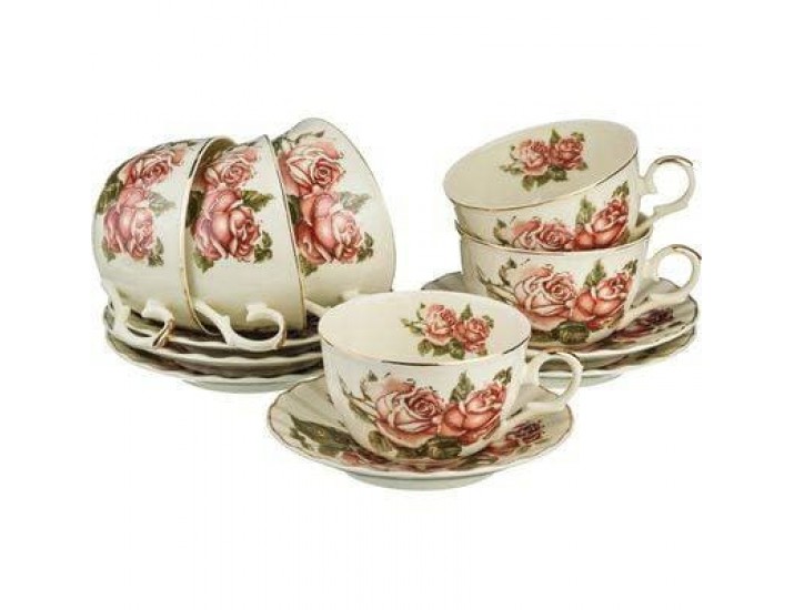 Набор чайных пар на 6 персон 12 предметов Lefard Корейская роза 69-1766