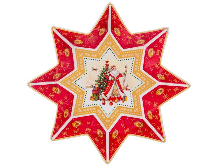 Блюдо-звезда 26см Lefard Дед Мороз красное 85-1624