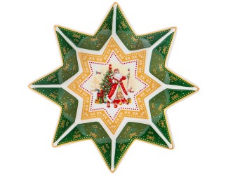 Блюдо-звезда 17см Lefard Дед Мороз и Снегурочка зелёное 85-1625