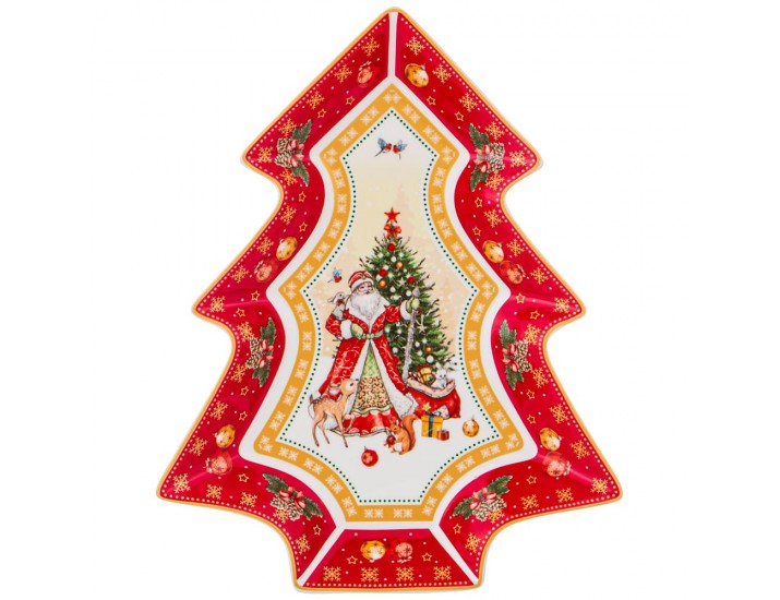 Блюдо-ёлка 26см Lefard Дед Мороз и Снегурочка красное 85-1626