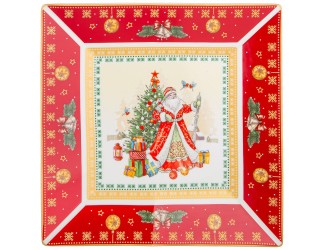 Блюдо квадратное 22см Lefard Дед Мороз и Снегурочка красное 85-1628