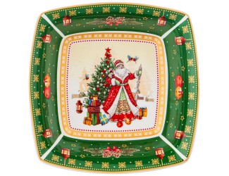 Блюдо квадратное 15,5см Lefard Дед Мороз и Снегурочка зелёное 85-1642