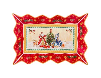 Блюдо прямоугольное фигурное 25*15см Lefard Дед Мороз и Снегурочка красное 85-1644