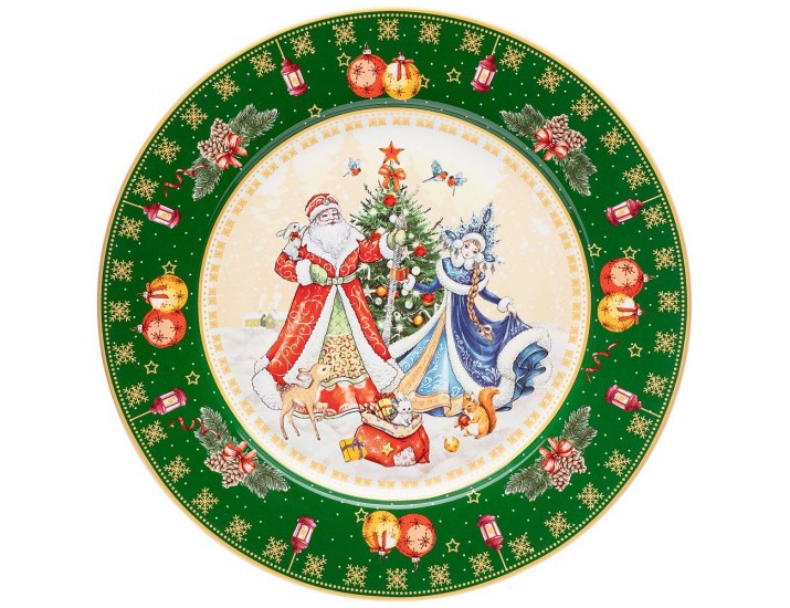 Тарелка 27см Lefard Дед Мороз и Снегурочка зелёная 85-1714