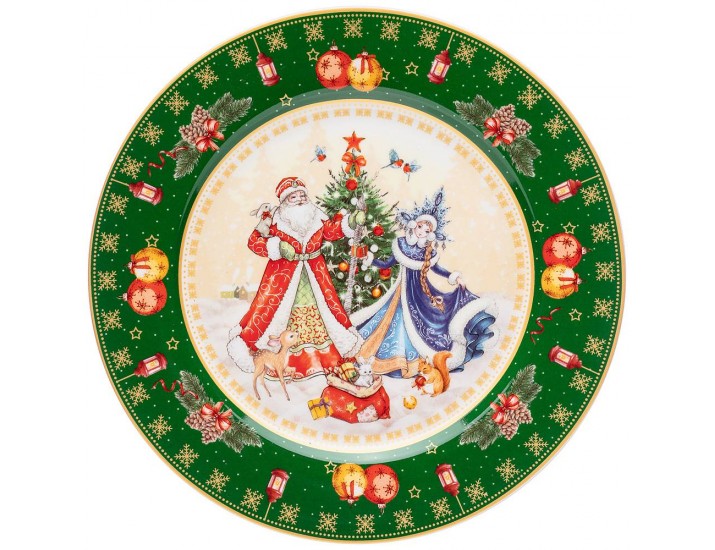 Тарелка 20,5см Lefard Дед Мороз и Снегурочка зелёная 85-1715