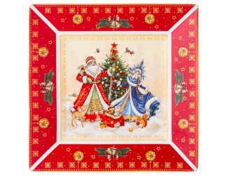 Блюдо квадратное 22см Lefard Дед Мороз и Снегурочка красное 85-1723