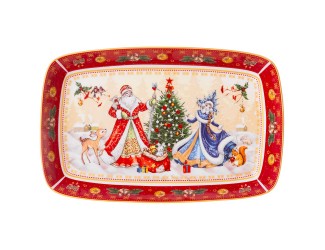 Блюдо прямоугольно 30*19см Lefard Дед Мороз и Снегурочка красное 85-1725