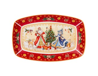 Блюдо прямоугольно 325*16см Lefard Дед Мороз и Снегурочка красное 85-1728
