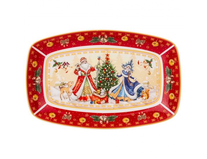 Блюдо прямоугольно 325*16см Lefard Дед Мороз и Снегурочка красное 85-1728