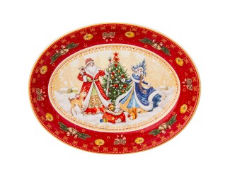 Блюдо овальное 25*19,5см Lefard Дед Мороз и Снегурочка красное 85-1730