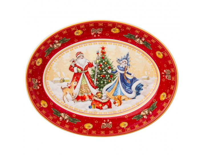 Блюдо овальное 25*19,5см Lefard Дед Мороз и Снегурочка красное 85-1730