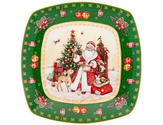 Блюдо квадратное 25см Lefard Дед Мороз зелёное 85-1734