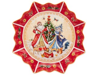 Блюдо 26см Lefard Дед Мороз и Снегурочка красное 85-1738