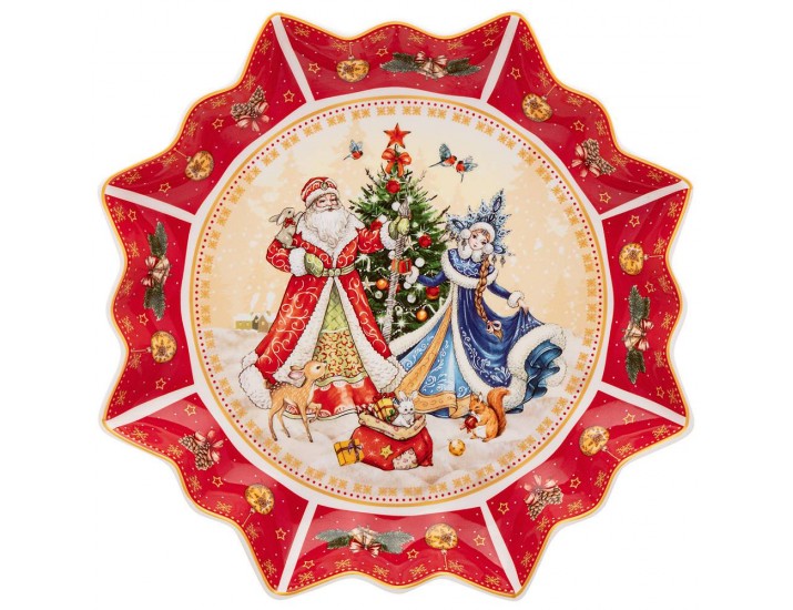 Блюдо 26см Lefard Дед Мороз и Снегурочка красное 85-1738