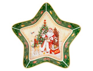 Блюдо-звезда 28см Lefard Дед Мороз и Снегурочка зелёное 85-1746