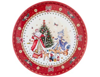 Поднос сервировочный 33см Agness Дед Мороз и Снегурочка красный 898-026