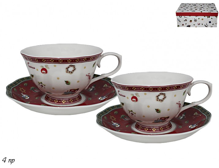 Набор чайных пар на 2 персоны 4 предмета Lenardi Новогодний 105-592