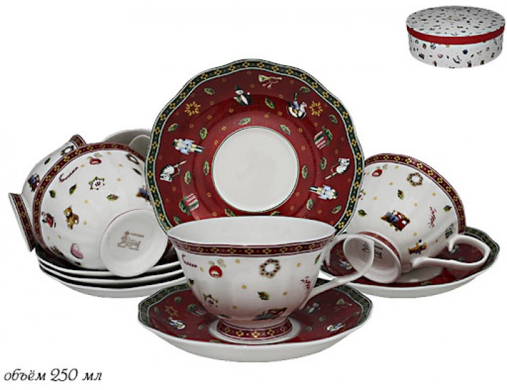 Набор чайных пар на 6 персон 12 предметов Lenardi Новогодний 105-593