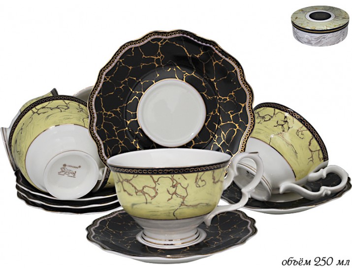 Набор чайных пар на 6 персон 12 предметов 250мл Lenardi Мрамор 105-654