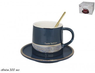 Чайная пара с ложкой 300мл Lenardi Taste fashion синяя 106-054