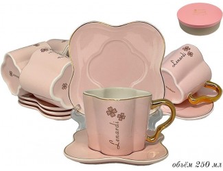 Набор чайных пар на 6 персон 12 предметов Клевер Lenardi розовый 106-097