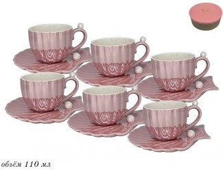 Набор кофейных пар на 6 персон 12 предметов 110мл Lenardi розовый 106-105