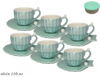 Набор кофейных пар на 6 персон 12 предметов 110мл Lenardi голубой 106-106