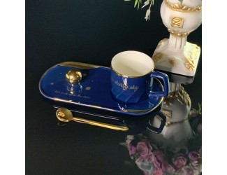 Чайная пара с ложкой Lenardi синий 106-123