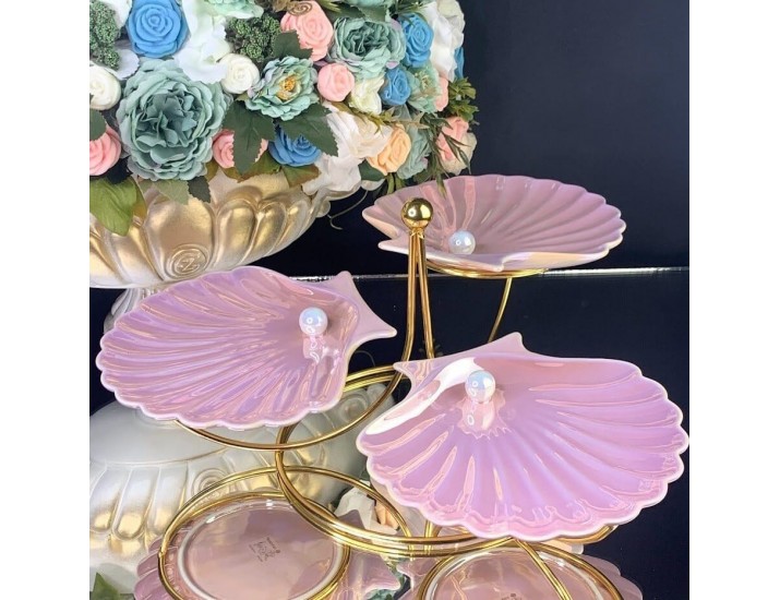 Набор из 3 салатников на подставке Lenardi 106-151 розовая