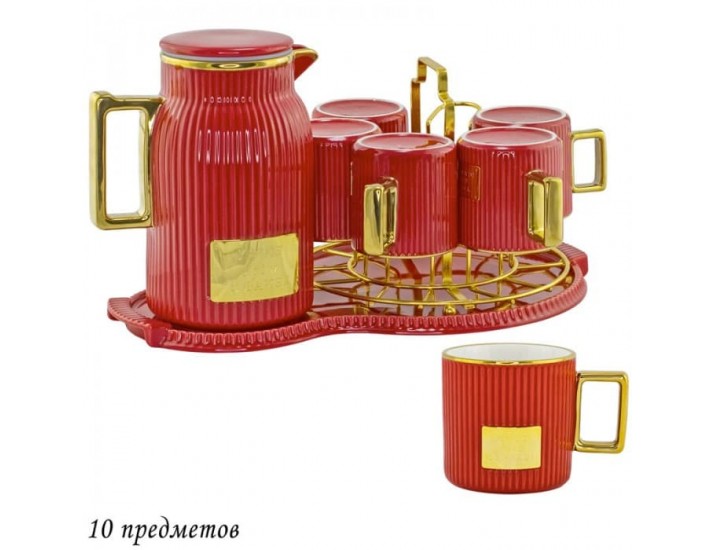 Чайный сервиз на 6 персон 10 предметов Lenardi 106-177 красный