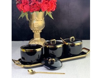 Набор из 3 банок 260 мл с ложками на подставке Lenardi 106-182 чёрный