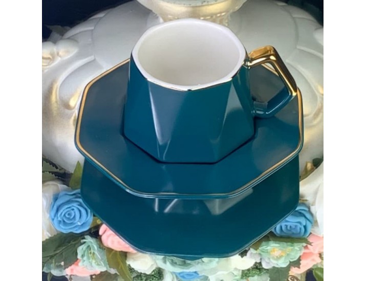 Набор чайных пар на 6 персон 12 предметов 230мл Lenardi бирюзовый 106-189