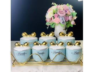 Набор из 7 банок для сыпучих на подставке Lenardi 106-209 голубой