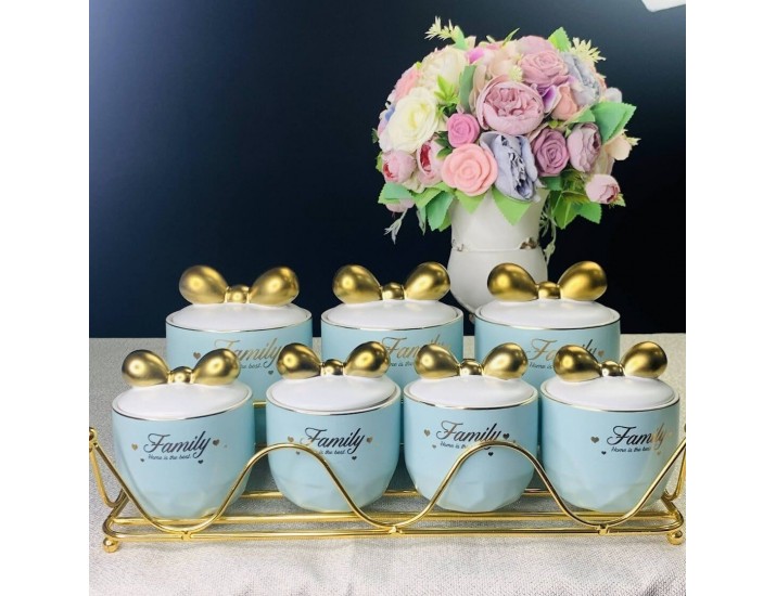 Набор из 7 банок для сыпучих на подставке Lenardi 106-209 голубой