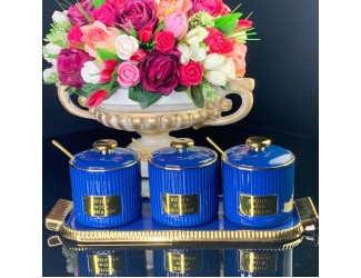 Набор из 3 банок 260 мл с ложками на подставке Lenardi 106-220 синий