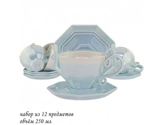 Набор чайных пар на 6 персон 12 предметов 230мл Lenardi голубой 106-224