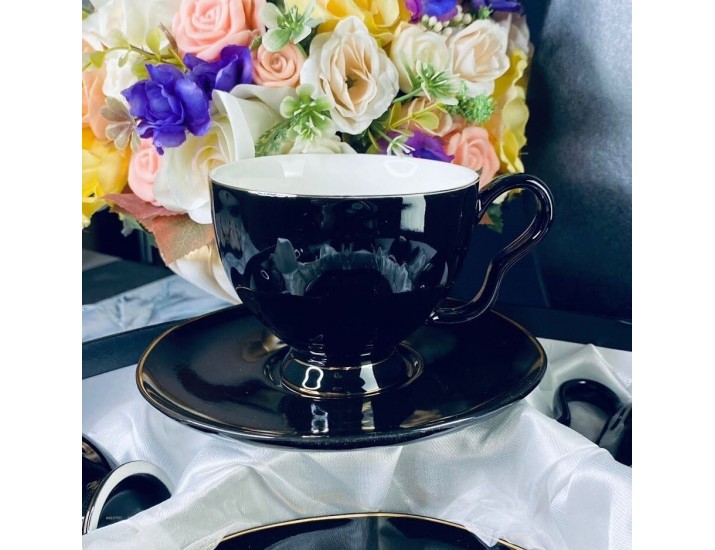 Набор чайных пар на 6 персон 12 предметов 250мл Lenardi 106-285 чёрный