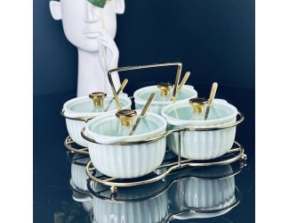 Набор из 4 баночек 150 мл для специй с ложками на подставке Lenardi 106-319 голубой