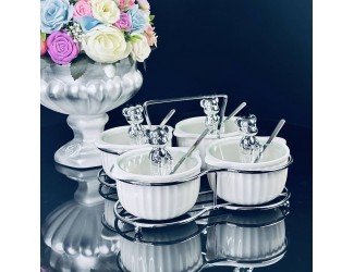 Набор из 4 баночек 150 мл для специй с ложками на подставке Lenardi 106-323 белый