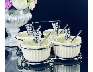 Набор из 4 баночек 150 мл для специй с ложками на подставке Lenardi 106-324 жёлтый