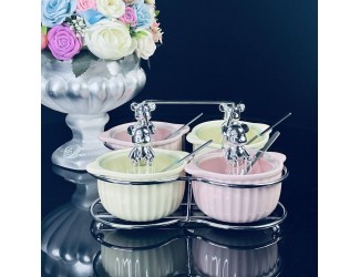 Набор из 4 баночек 150 мл для специй с ложками на подставке Lenardi 106-326