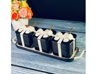 Набор из 3 баночек 350 мл с ложками на подставке Lenardi 106-345 чёрный