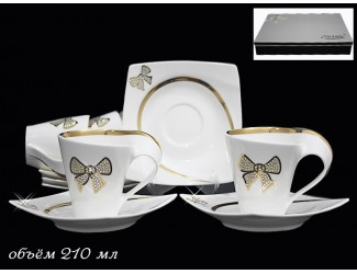 Набор чайных пар на 6 персон 12 предметов 210мл Lenardi Бантик 108-199