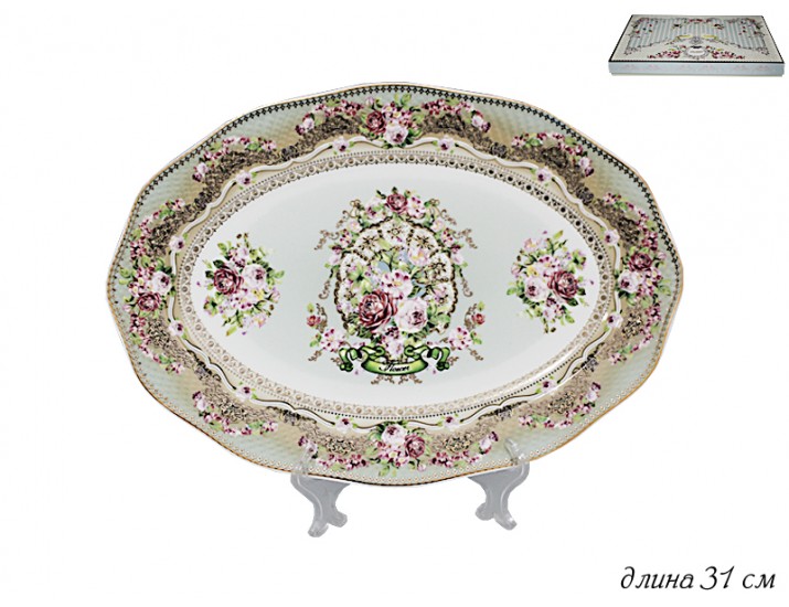Овальное блюдо 31см Lenardi Малахит 108-262