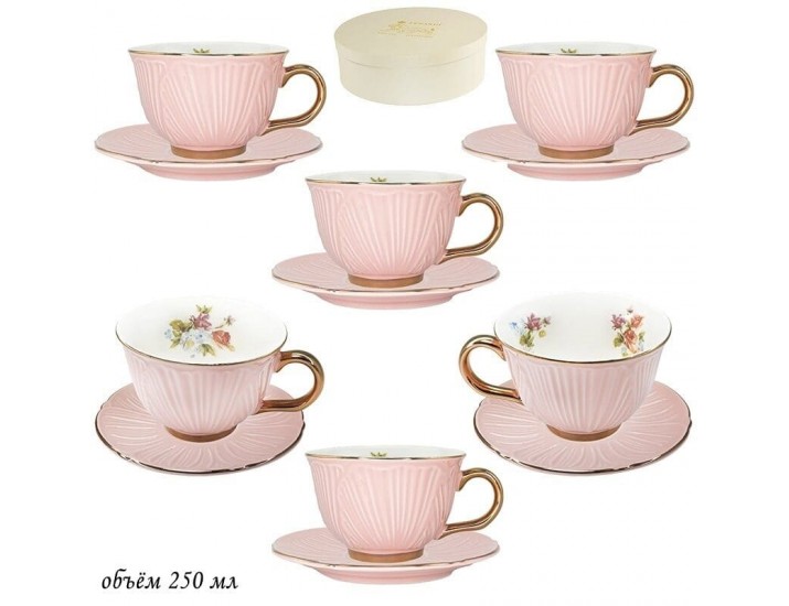Набор чайных пар 12 предметов Lenardi розовый 109-012