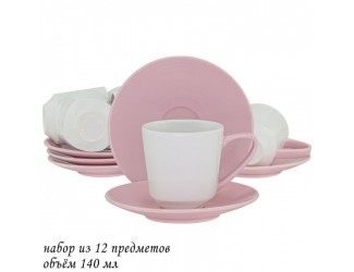 Набор кофейных пар 12 предметов на 6 персон 140мл Lenardi розовый 109-100